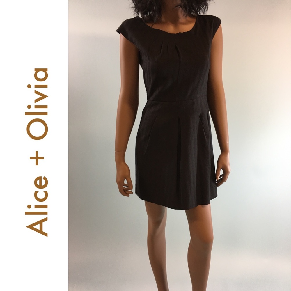 Alice + Olivia Black V-Neck Mini Dress
